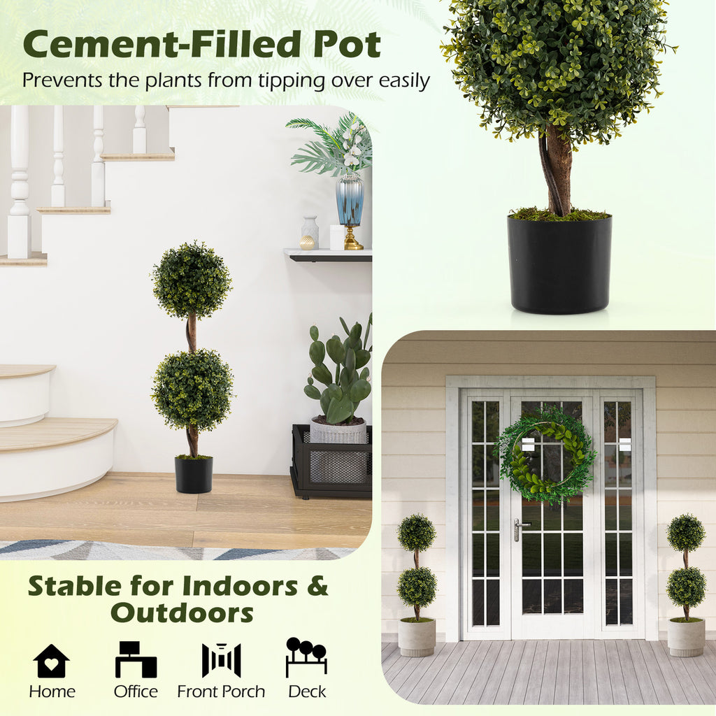 Artificial Double Topiary Ball Trees Set of 2 - Lifelike Indoor & Outdoor Decor