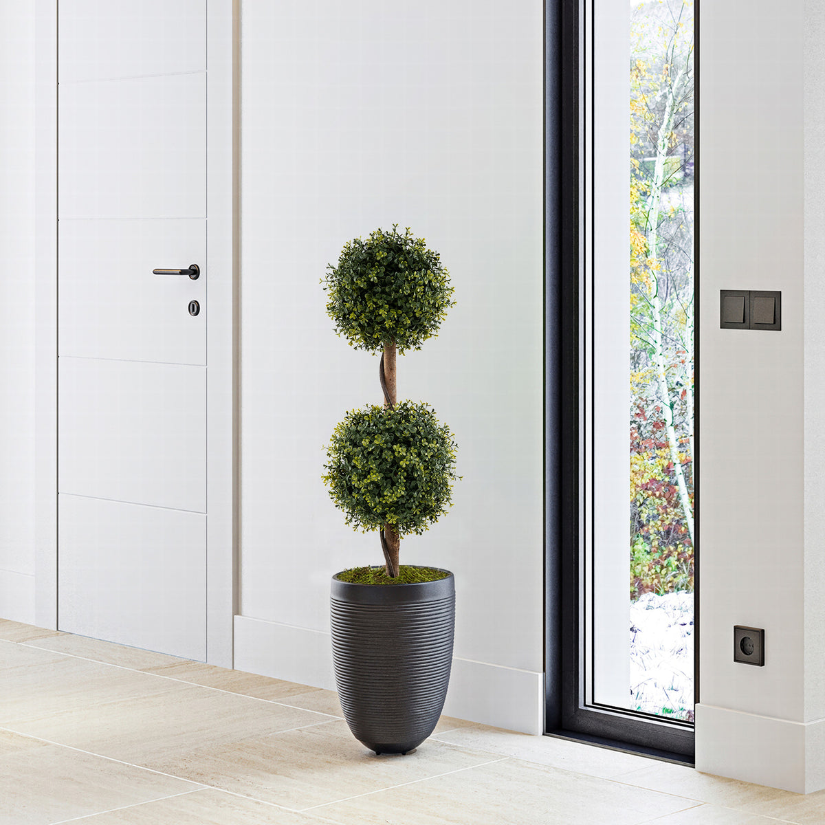 Artificial Double Topiary Ball Trees Set of 2 - Lifelike Indoor & Outdoor Decor