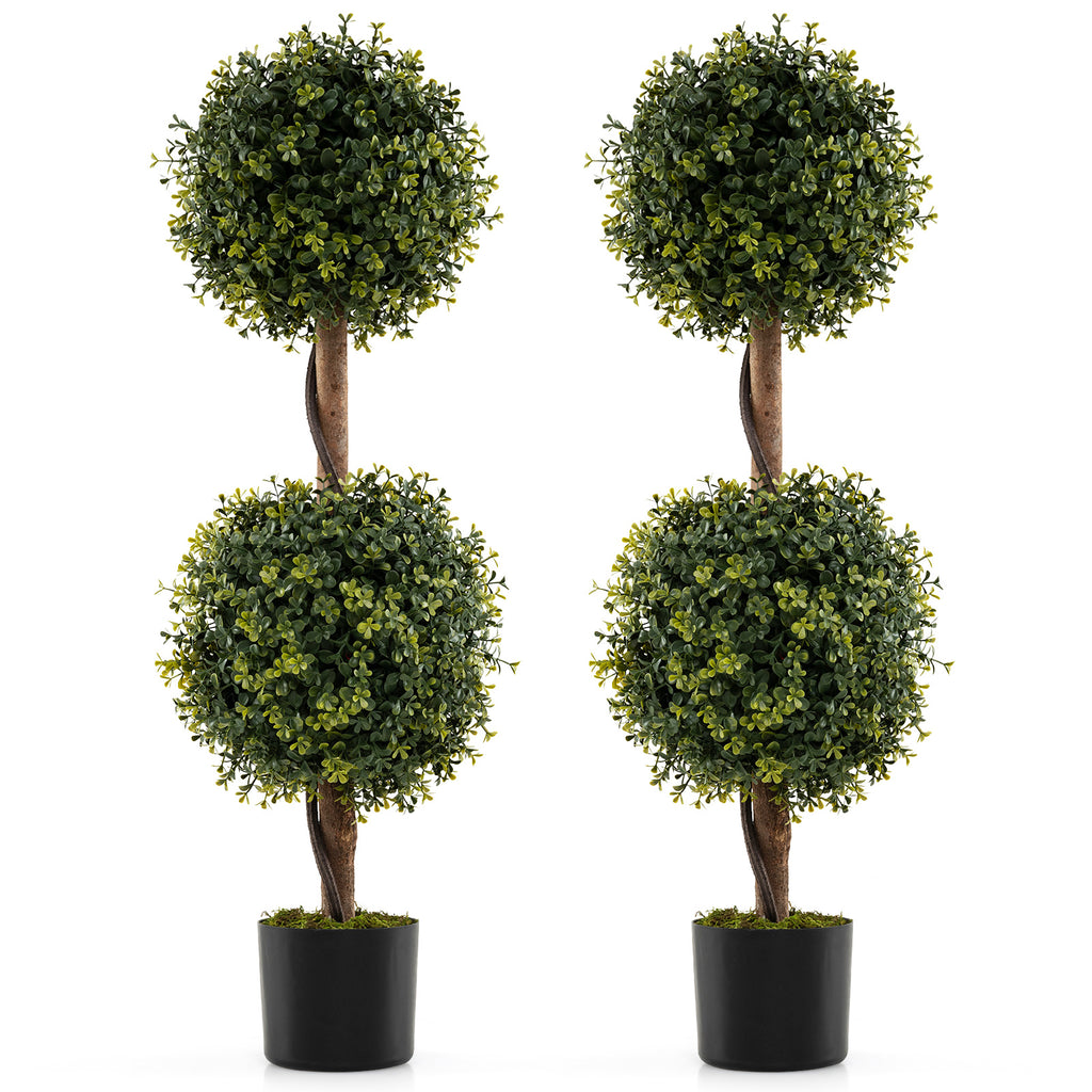 Artificial Double Topiary Ball Trees Set of 2 - Lifelike Indoor & Outdoor Decor