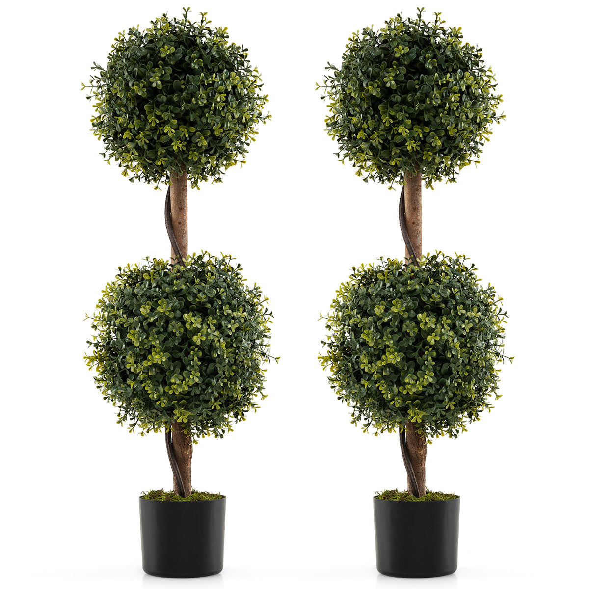 Artificial Double Topiary Ball Trees Set of 2 - Lifelike Indoor & Outdoor Decor