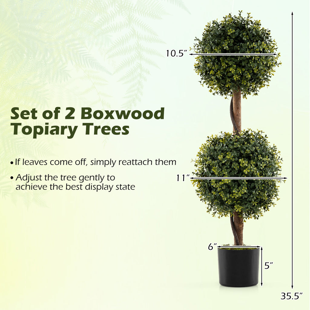Artificial Double Topiary Ball Trees Set of 2 - Lifelike Indoor & Outdoor Decor