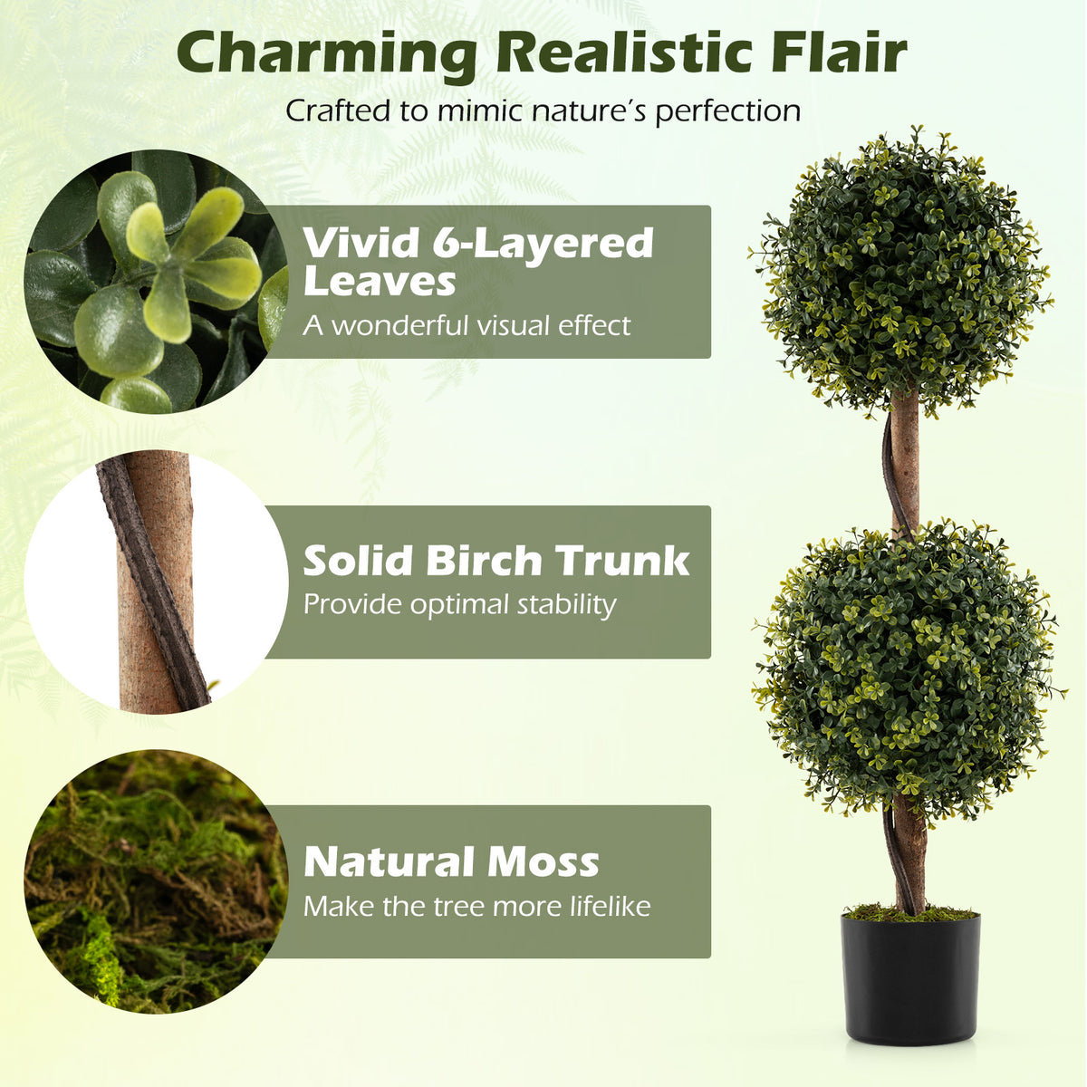Artificial Double Topiary Ball Trees Set of 2 - Lifelike Indoor & Outdoor Decor