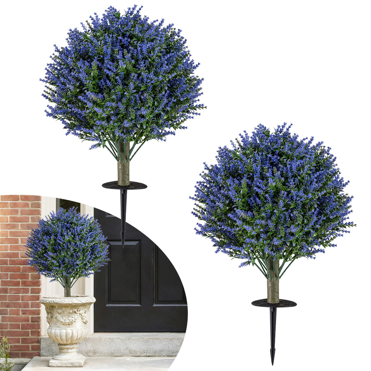 Artificial Lavender Topiary Ball Trees Set of 2 with Ground Spikes - Costway