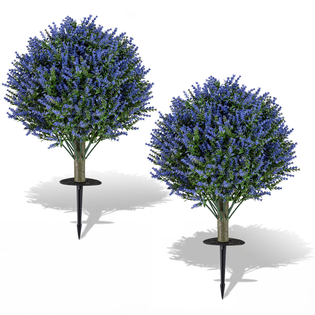 Artificial Lavender Topiary Ball Trees Set of 2 with Ground Spikes - Costway