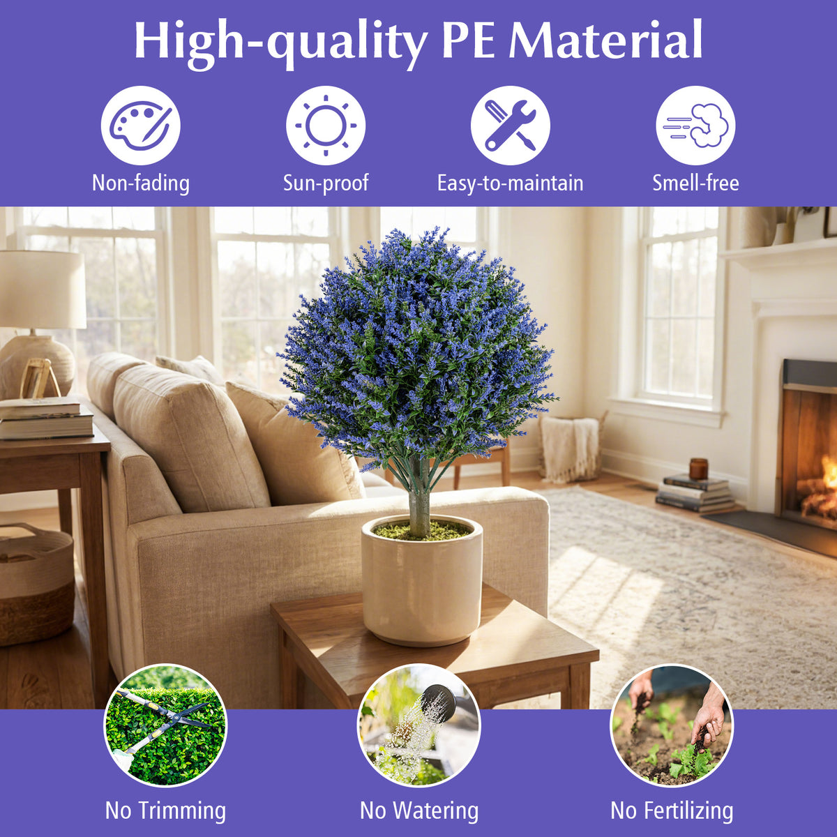 Artificial Lavender Topiary Ball Trees Set of 2 with Ground Spikes - Costway