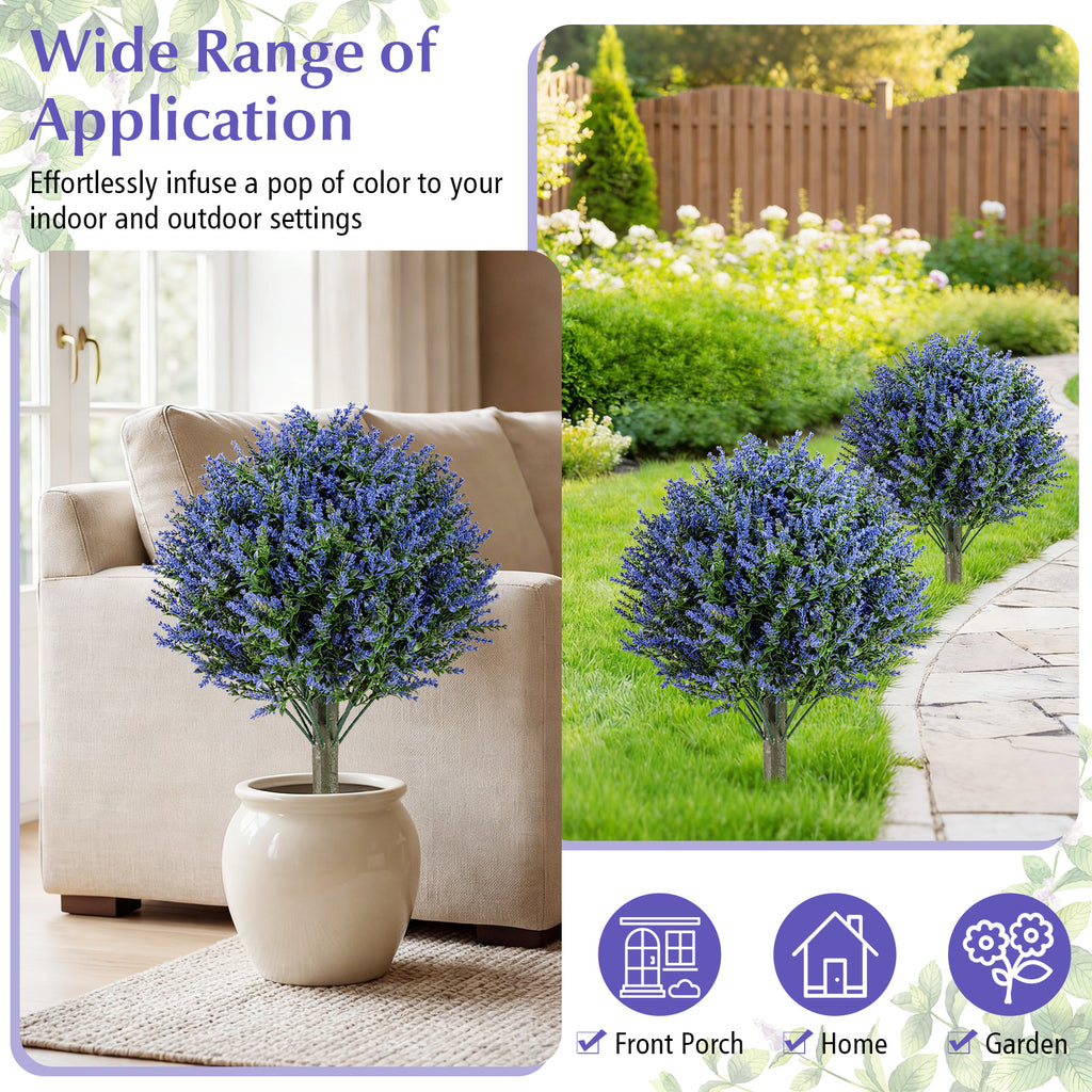 Artificial Lavender Topiary Ball Trees Set of 2 with Ground Spikes - Costway