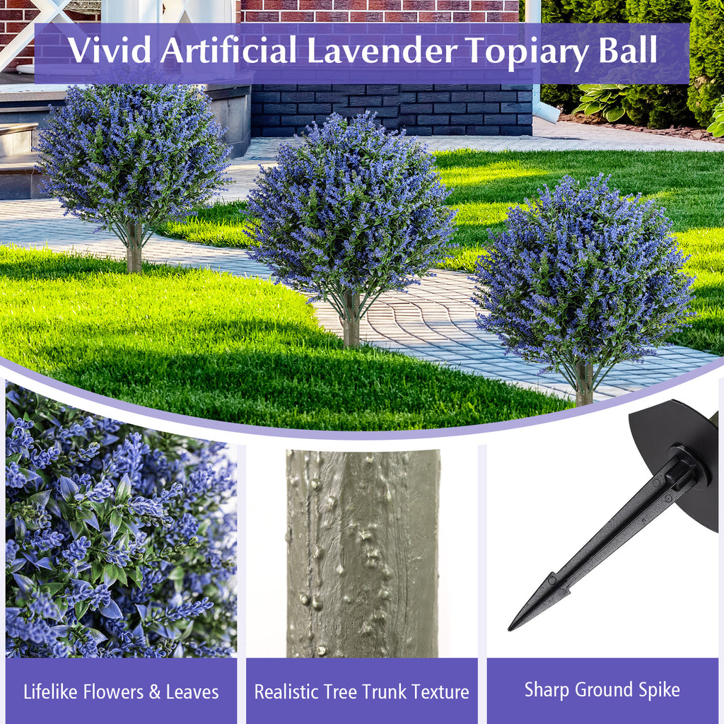 Artificial Lavender Topiary Ball Trees Set of 2 with Ground Spikes - Costway