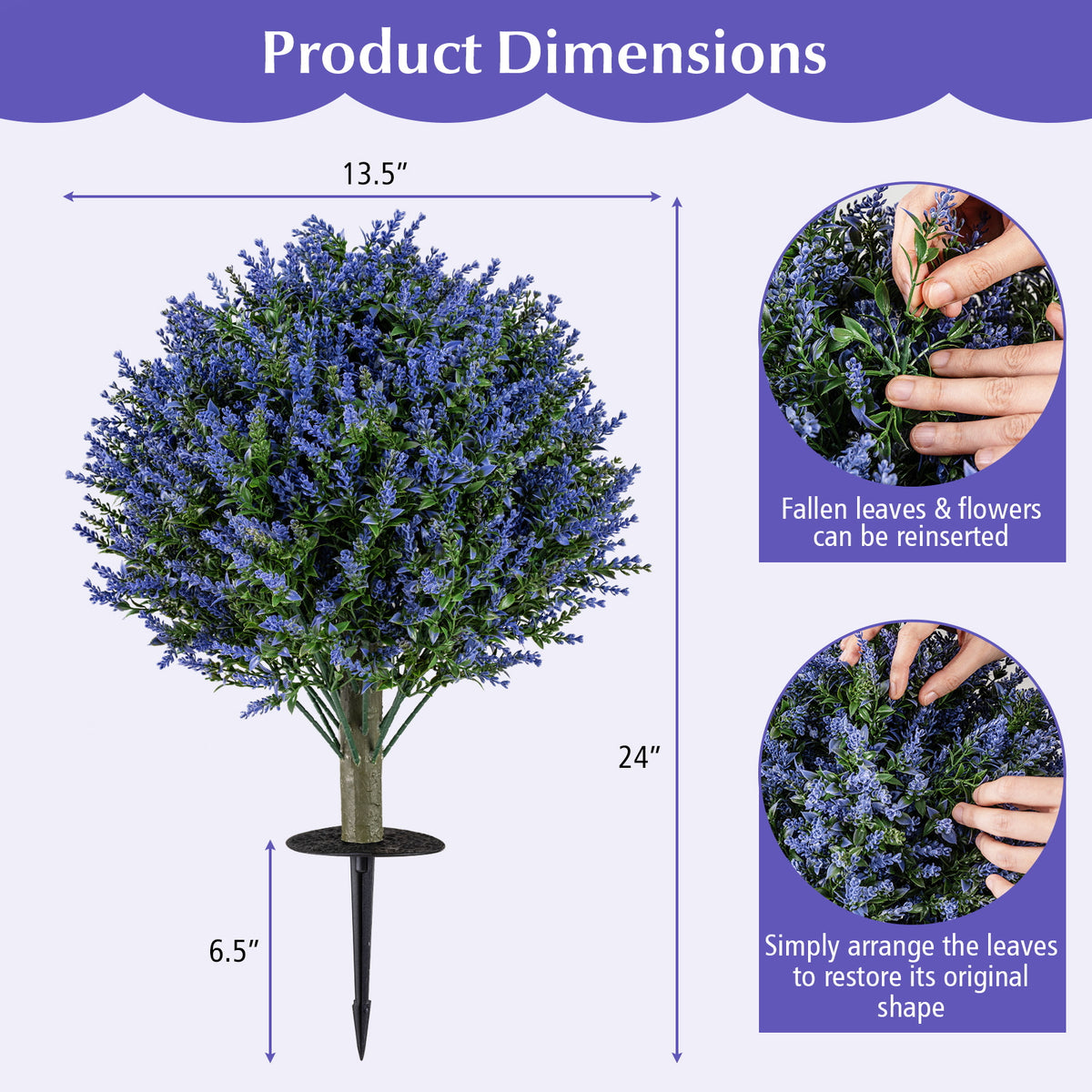 Artificial Lavender Topiary Ball Trees Set of 2 with Ground Spikes - Costway