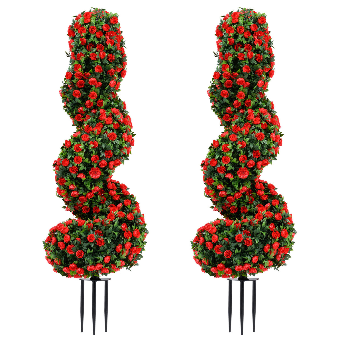 Artificial Spiral Topiary Trees Set of 2 with Sun Protection & Ground Spikes - Red Variation