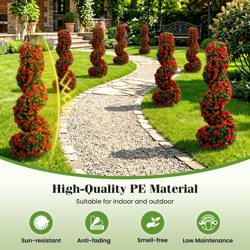 Artificial Spiral Topiary Trees Set of 2 with Sun Protection & Ground Spikes - Red Variation