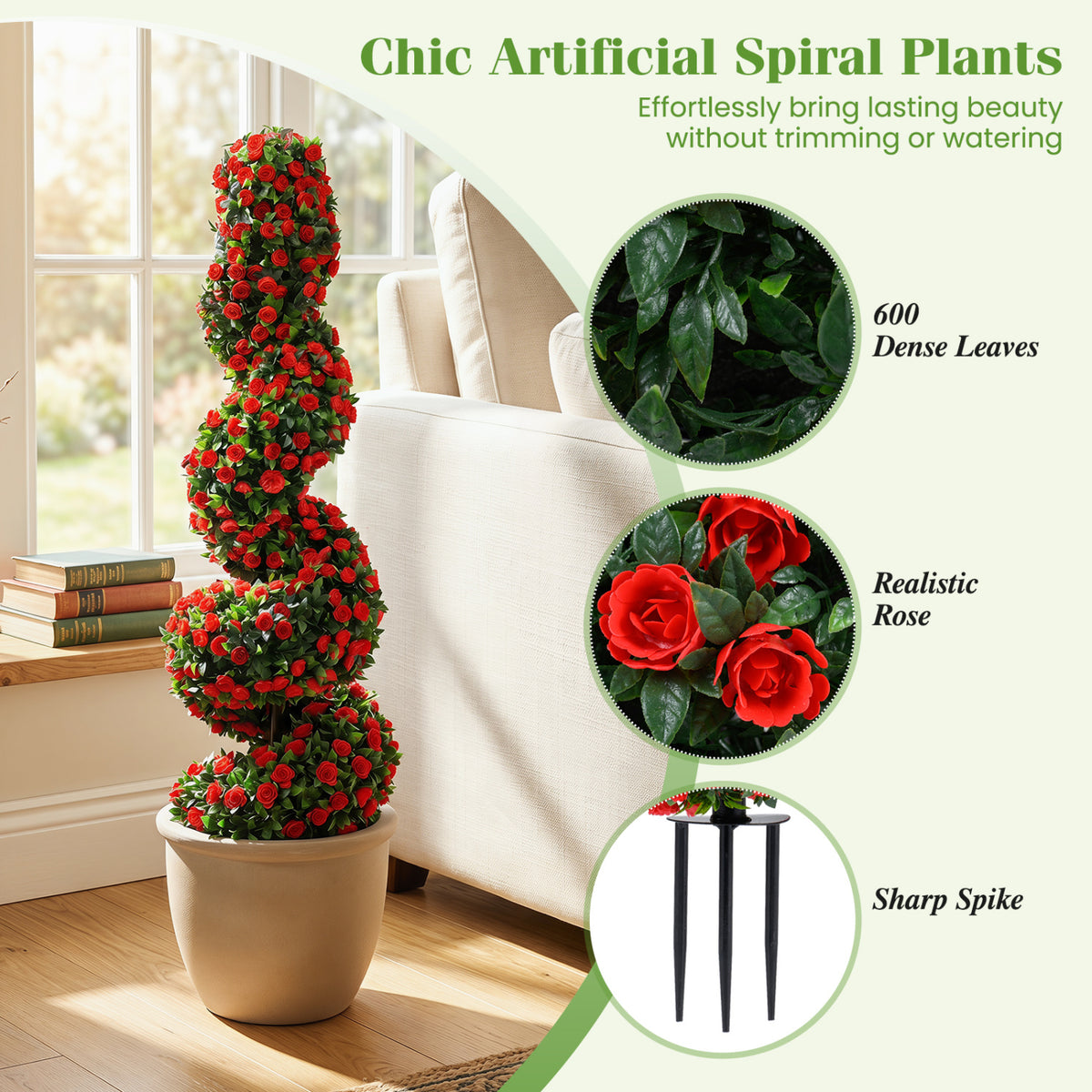 Artificial Spiral Topiary Trees Set of 2 with Sun Protection & Ground Spikes - Red Variation