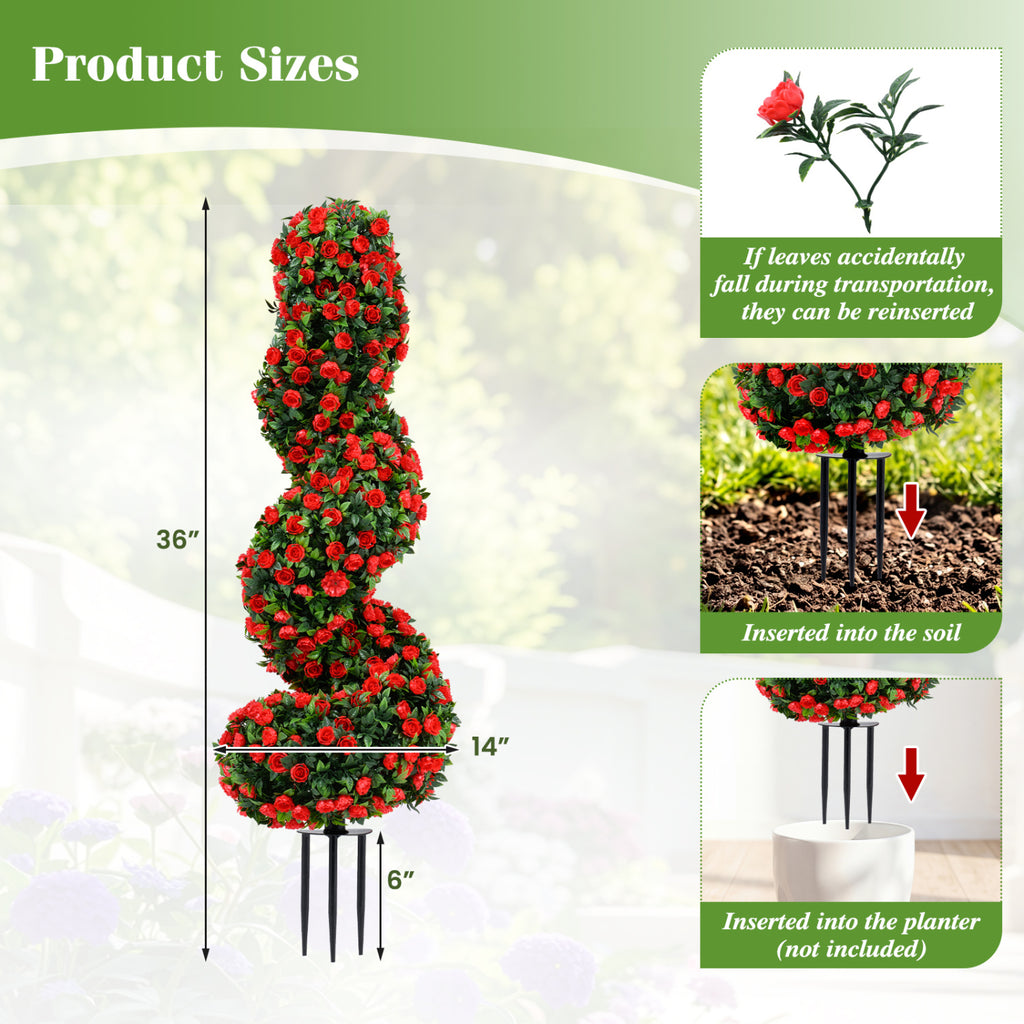 Artificial Spiral Topiary Trees Set of 2 with Sun Protection & Ground Spikes - Red Variation
