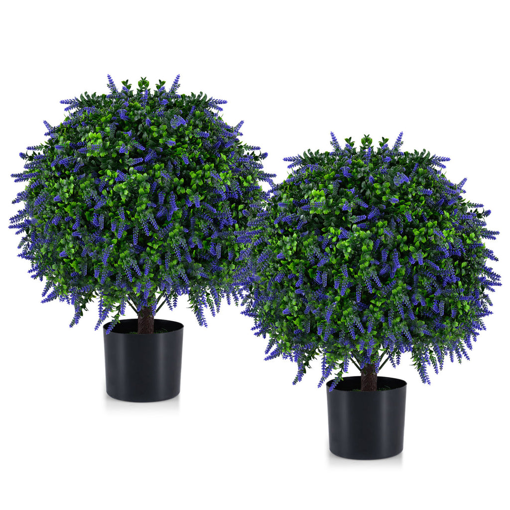 Artificial Lavender Topiary Ball Trees - 22 Inch Faux Potted Plants, Purple, Set of 2