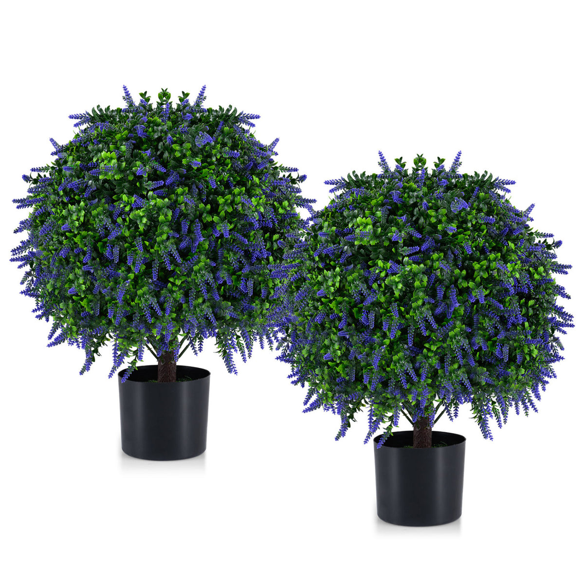 Artificial Lavender Topiary Ball Trees - 22 Inch Faux Potted Plants, Purple, Set of 2