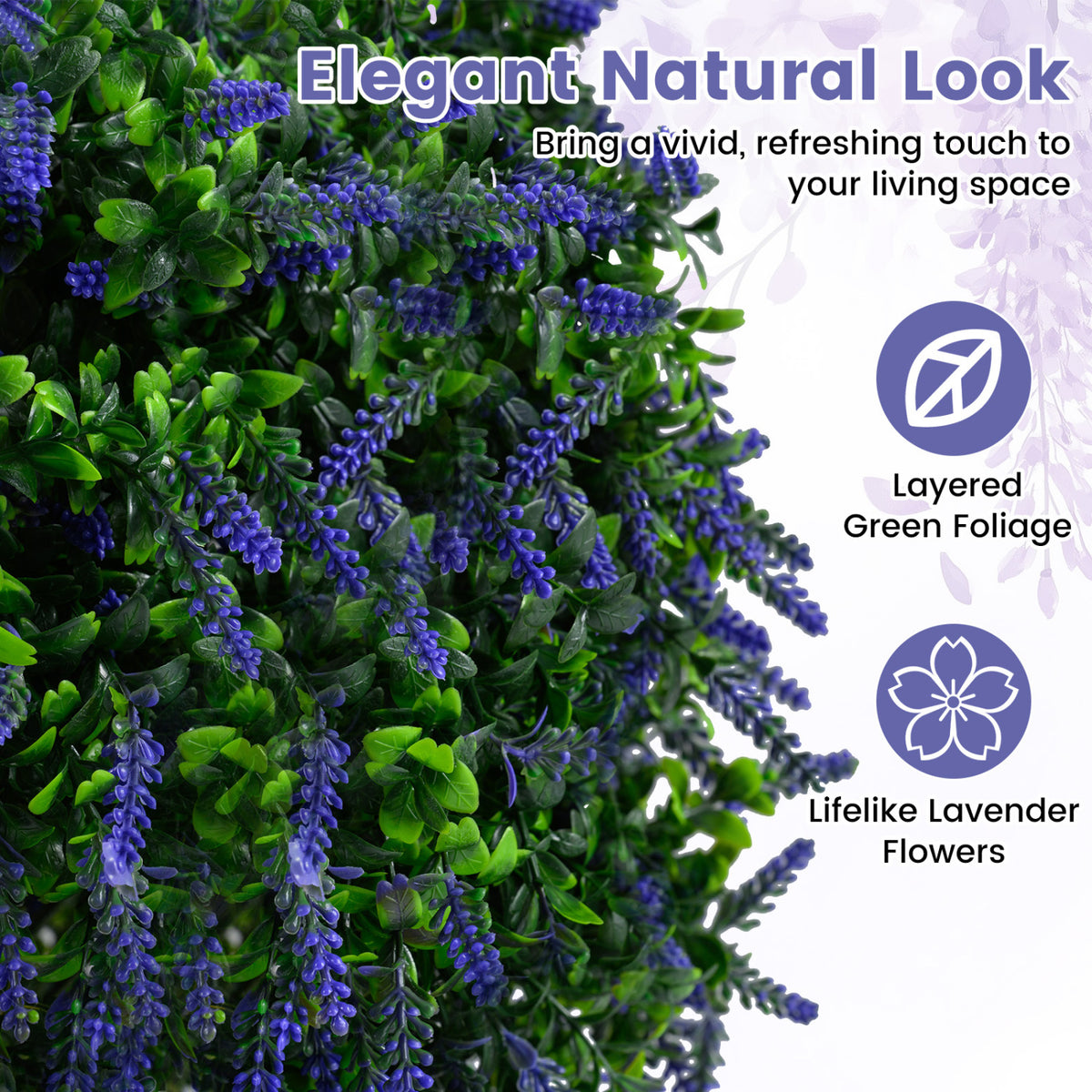 Artificial Lavender Topiary Ball Trees - 22 Inch Faux Potted Plants, Purple, Set of 2