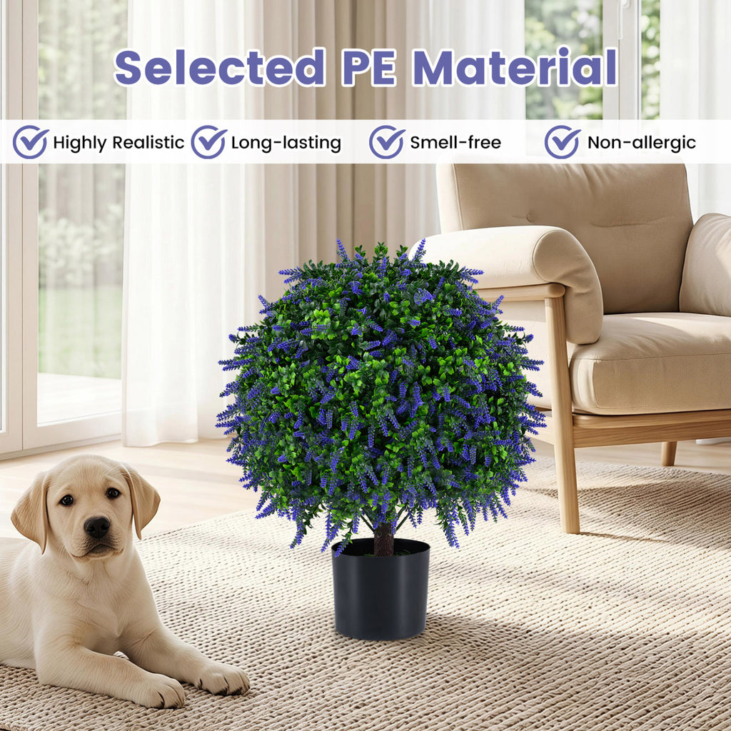 Artificial Lavender Topiary Ball Trees - 22 Inch Faux Potted Plants, Purple, Set of 2