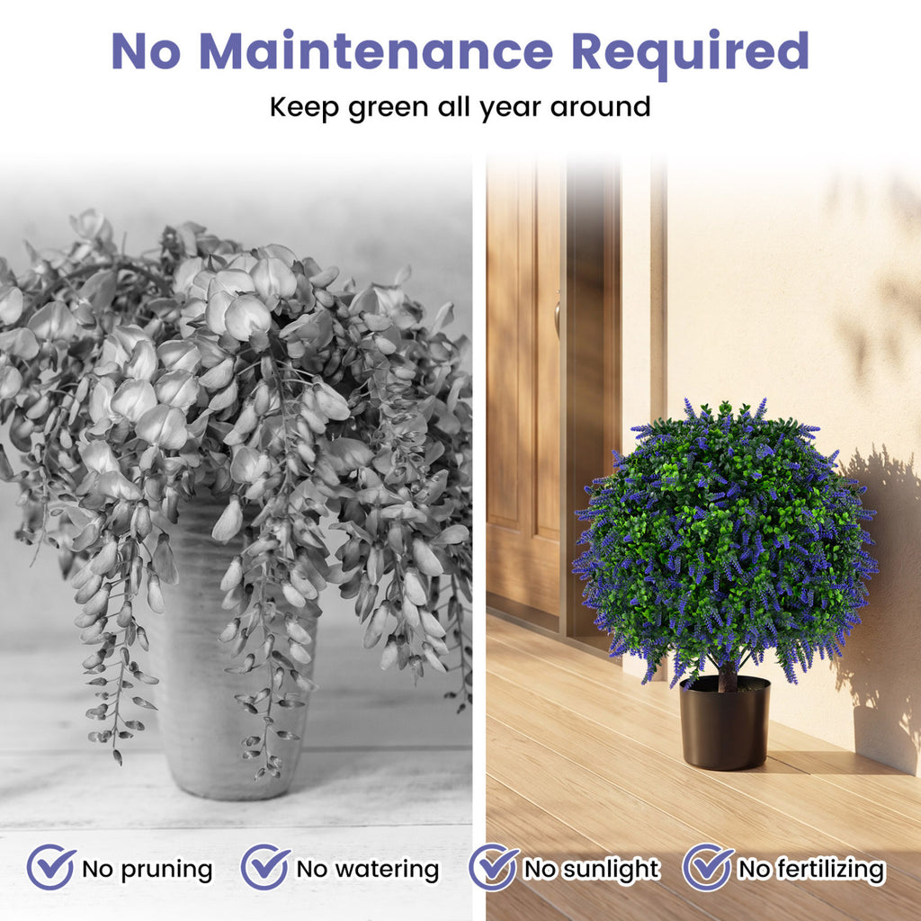 Artificial Lavender Topiary Ball Trees - 22 Inch Faux Potted Plants, Purple, Set of 2
