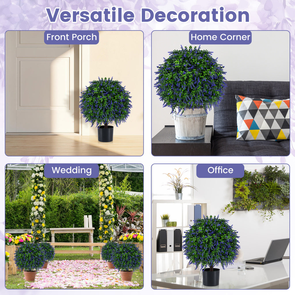 Artificial Lavender Topiary Ball Trees - 22 Inch Faux Potted Plants, Purple, Set of 2