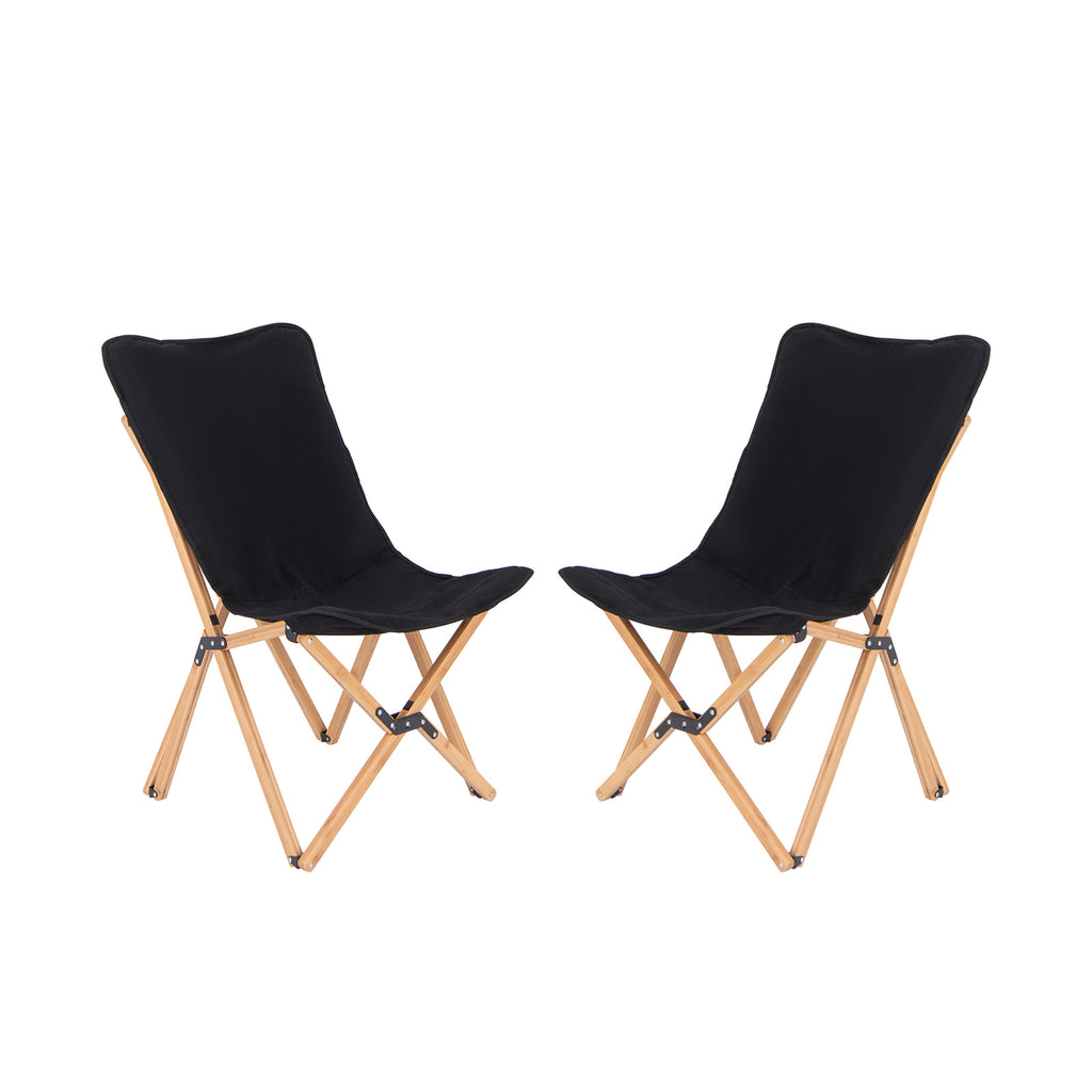 Set of 2 Bamboo Dorm Chair with Storage Pocket for Camping and Fishing