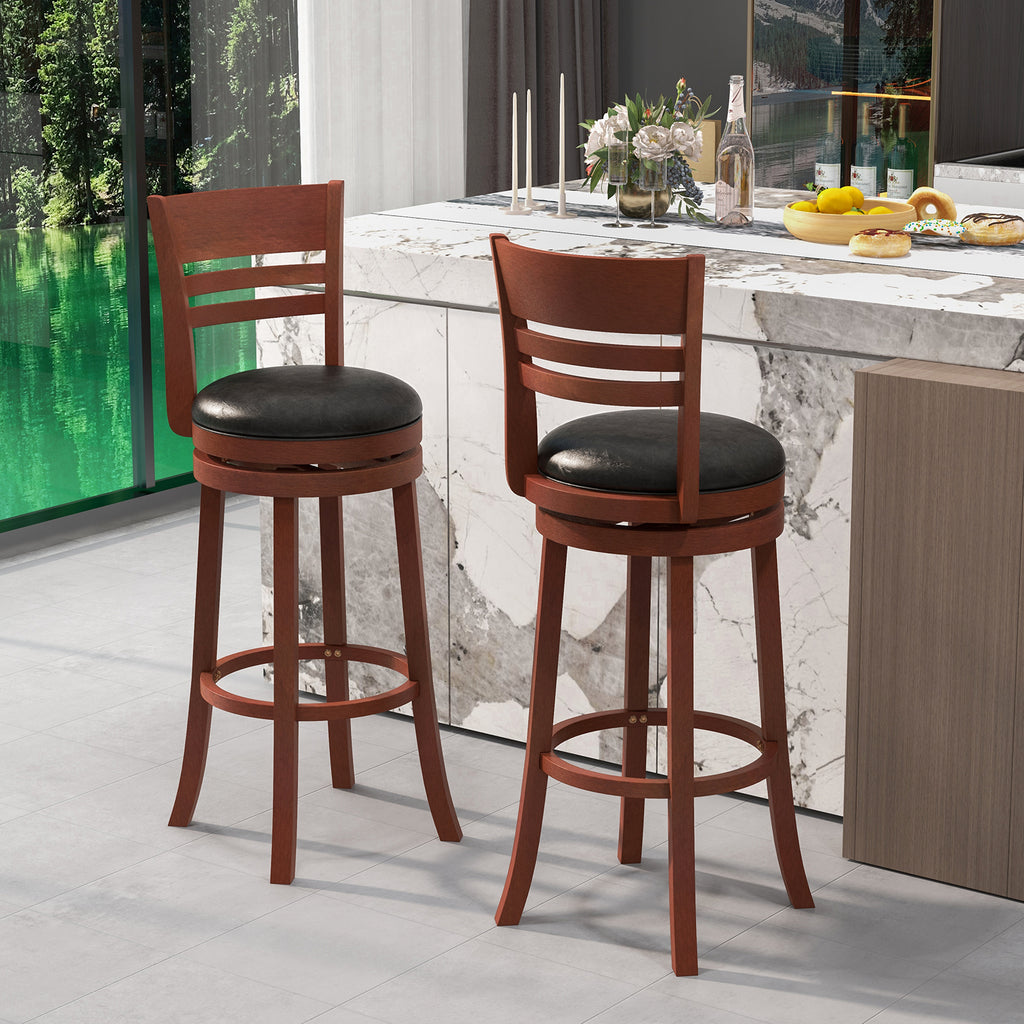 Set of 2 360° Bar Stools with PU Upholstered Seats - Brown