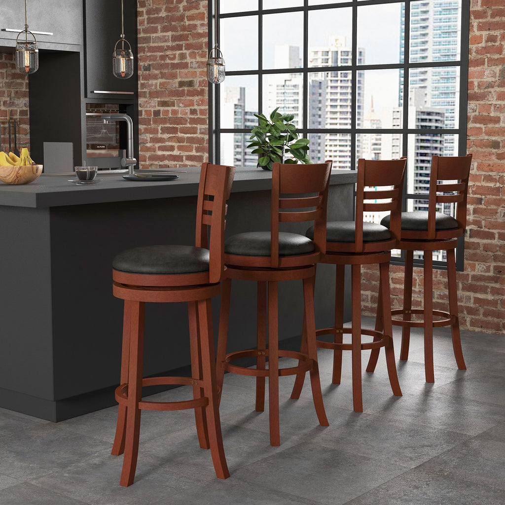 Set of 2 360° Bar Stools with PU Upholstered Seats - Brown