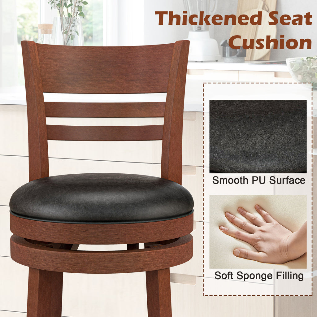 Set of 2 360° Bar Stools with PU Upholstered Seats - Brown
