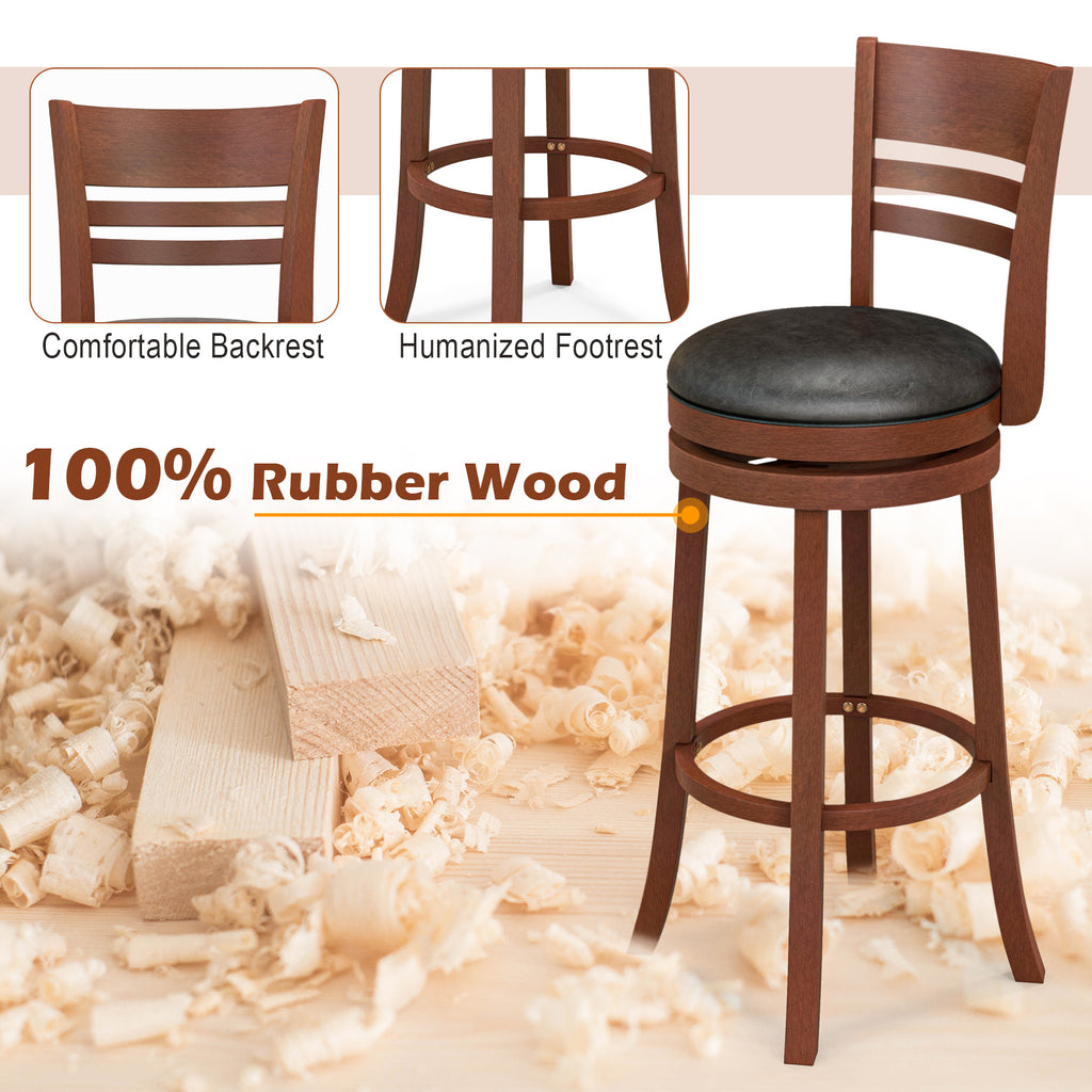 Set of 2 360° Bar Stools with PU Upholstered Seats - Brown