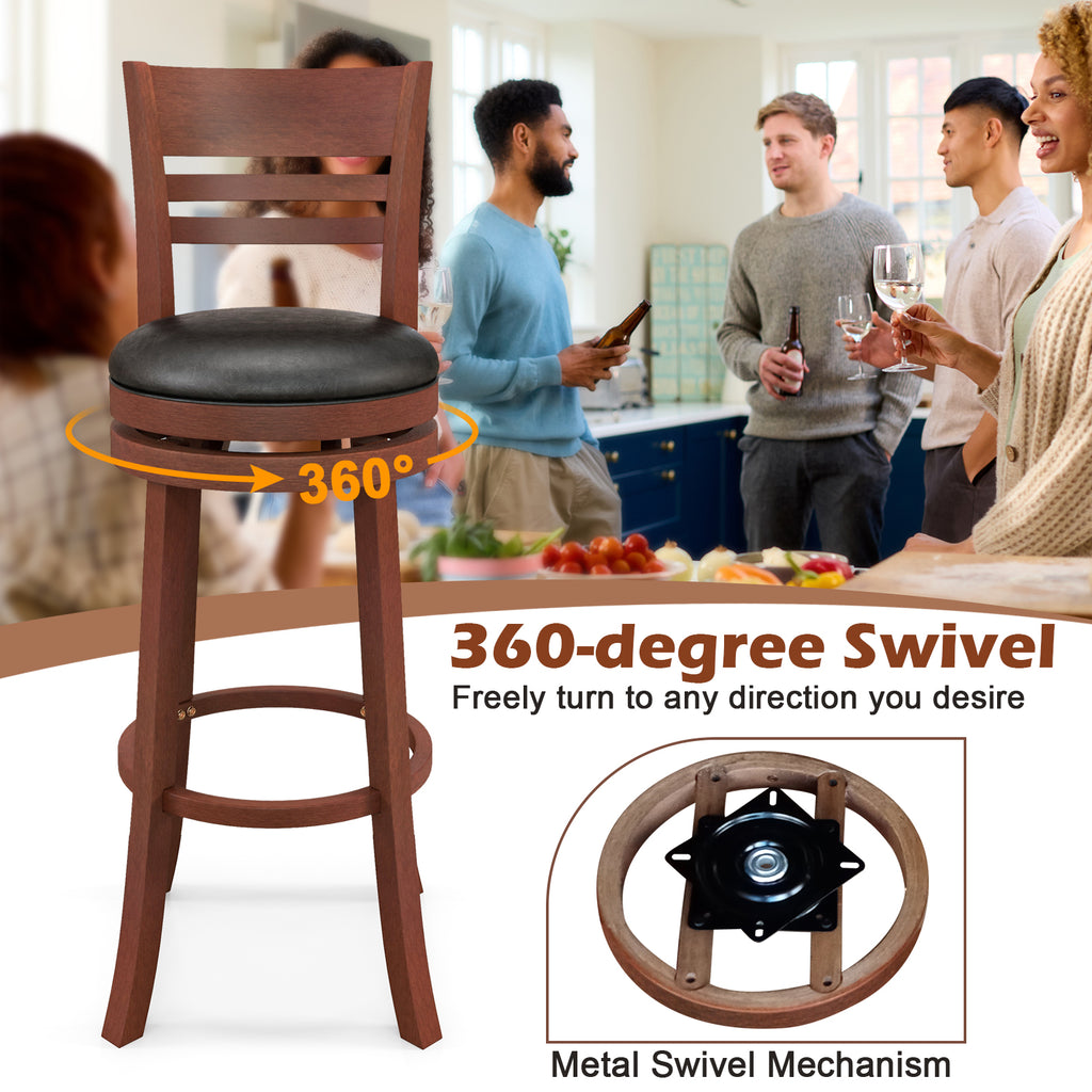 Set of 2 360° Bar Stools with PU Upholstered Seats - Brown
