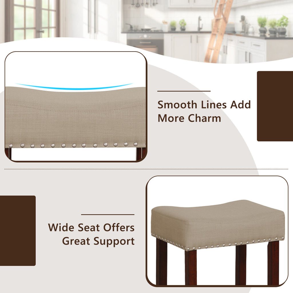 24 Inch Bar Stool with Curved Seat Cushion - Beige