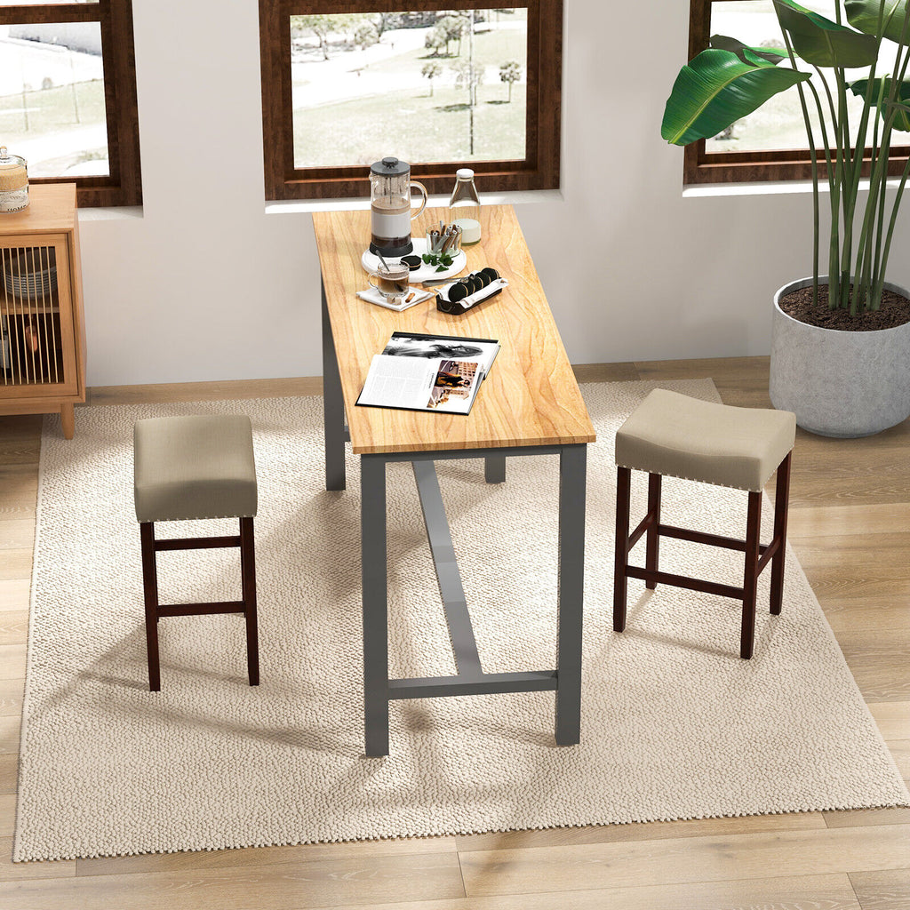 24 Inch Bar Stool with Curved Seat Cushion - Beige
