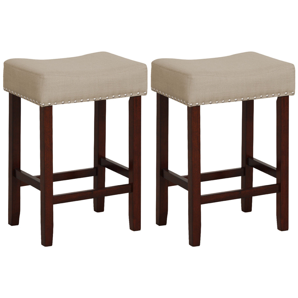 24 Inch Bar Stool with Curved Seat Cushion - Beige