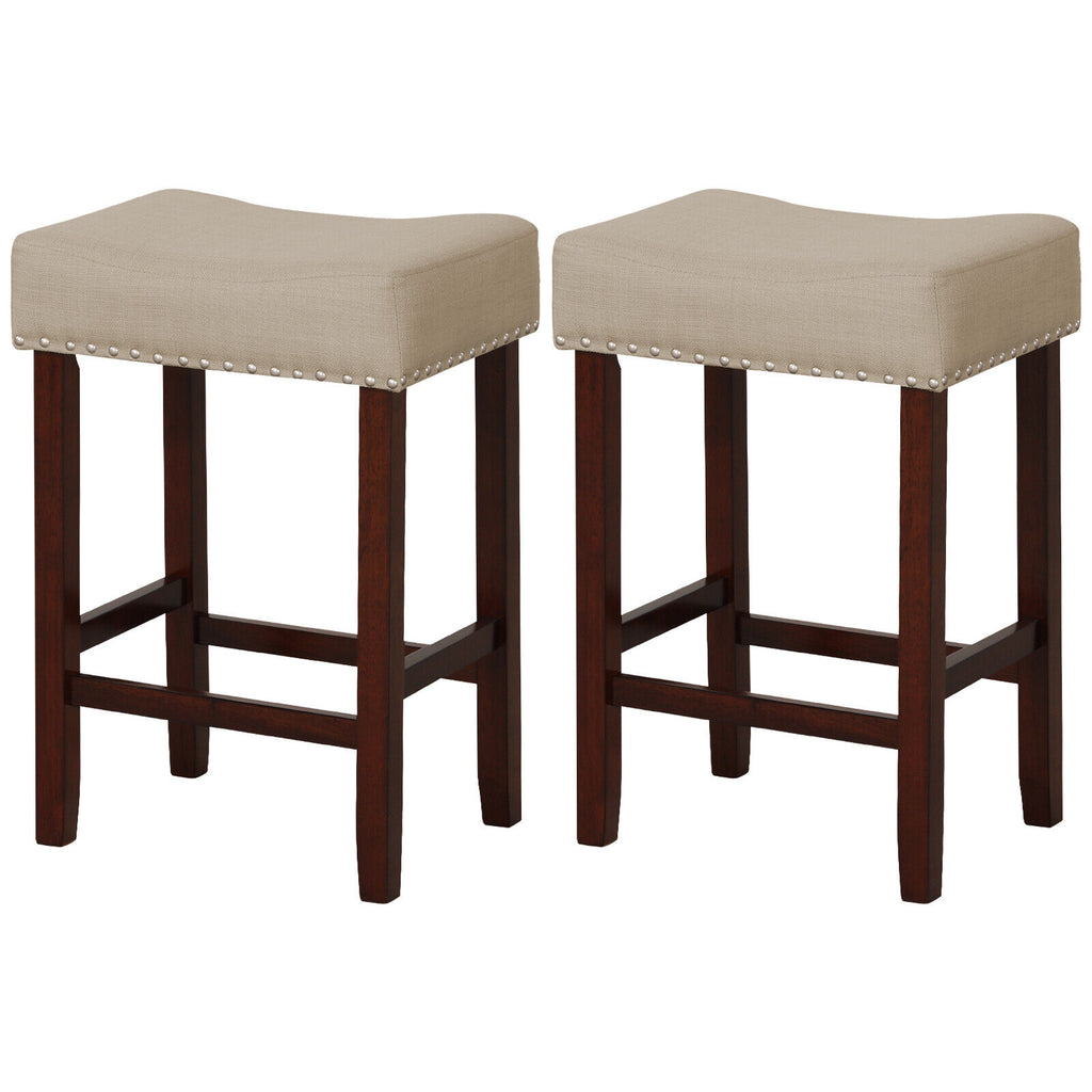 24 Inch Bar Stool with Curved Seat Cushion - Beige