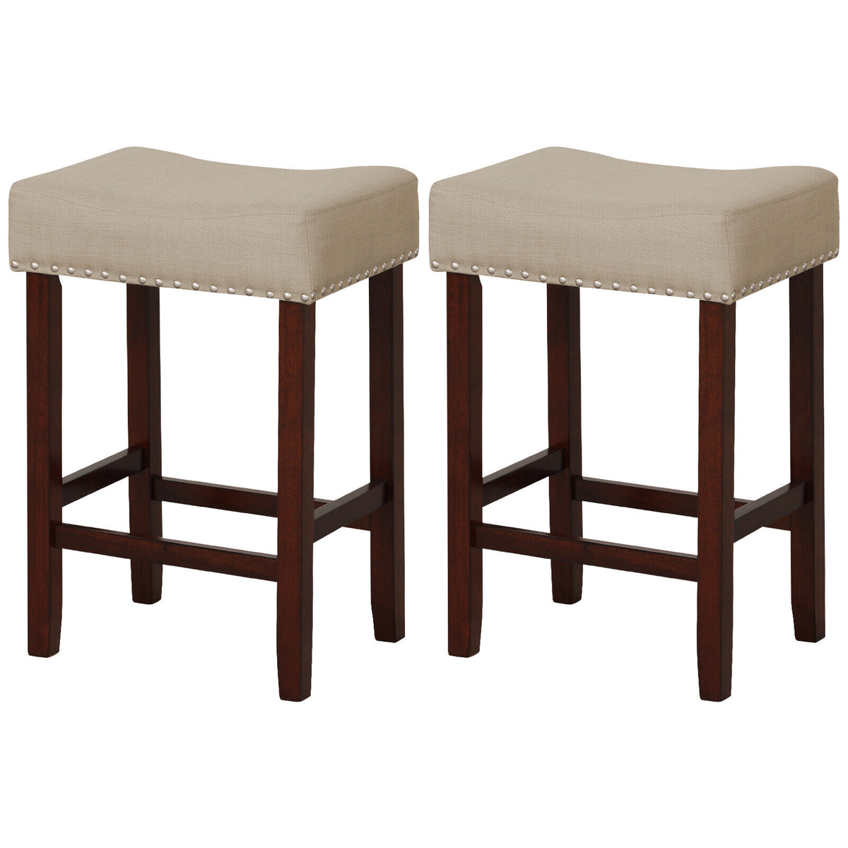24 Inch Bar Stool with Curved Seat Cushion - Beige