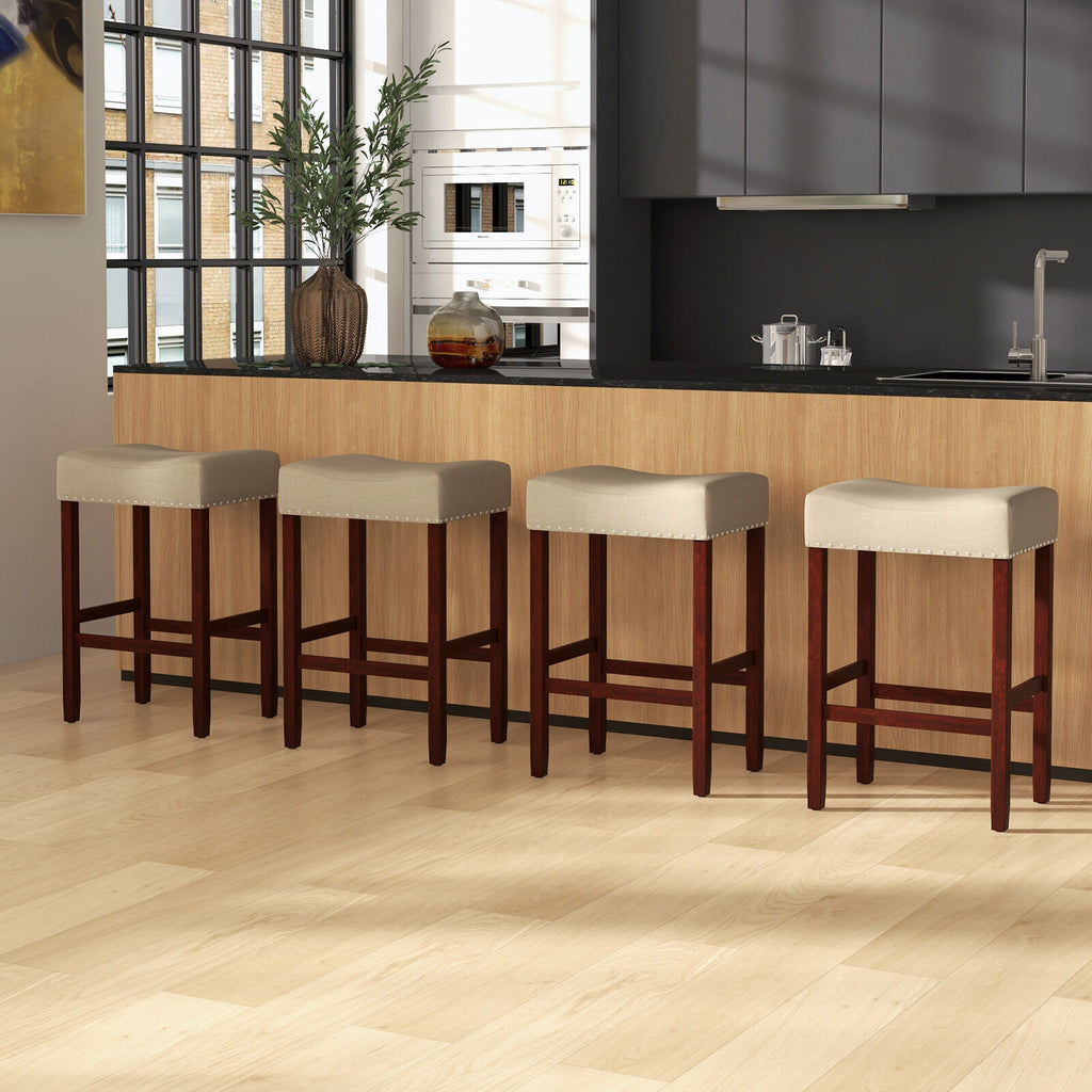24 Inch Bar Stool with Curved Seat Cushion - Beige