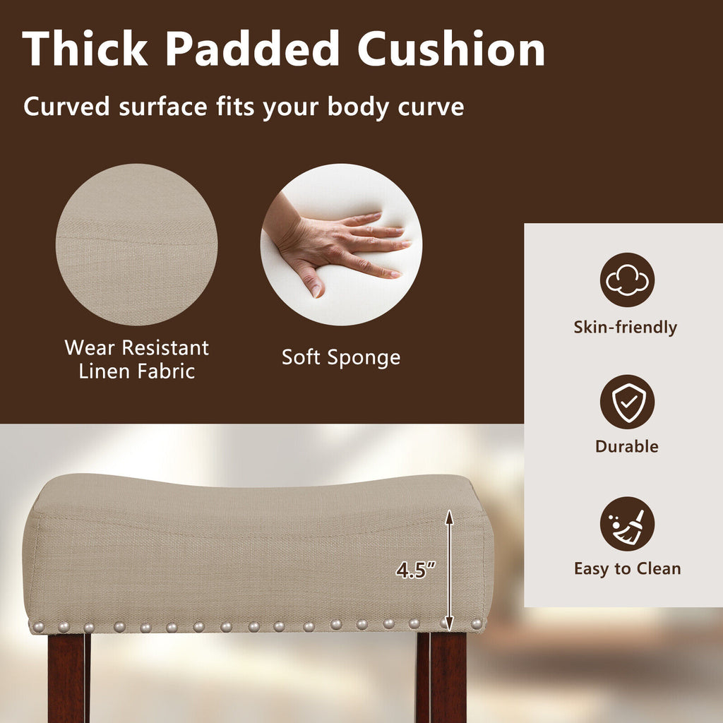 24 Inch Bar Stool with Curved Seat Cushion - Beige