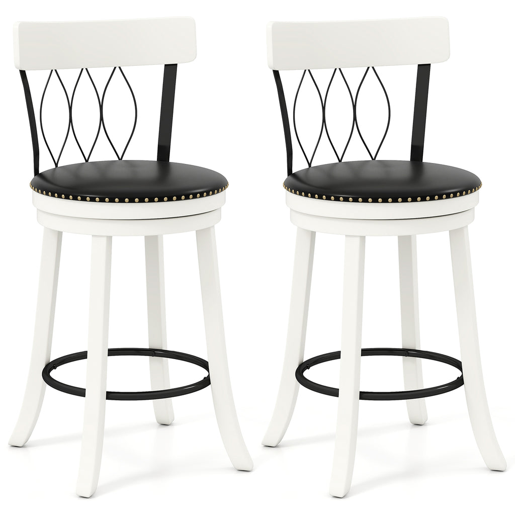 Set of 2 Swivel Bar Stools - 26 inches with Footrest