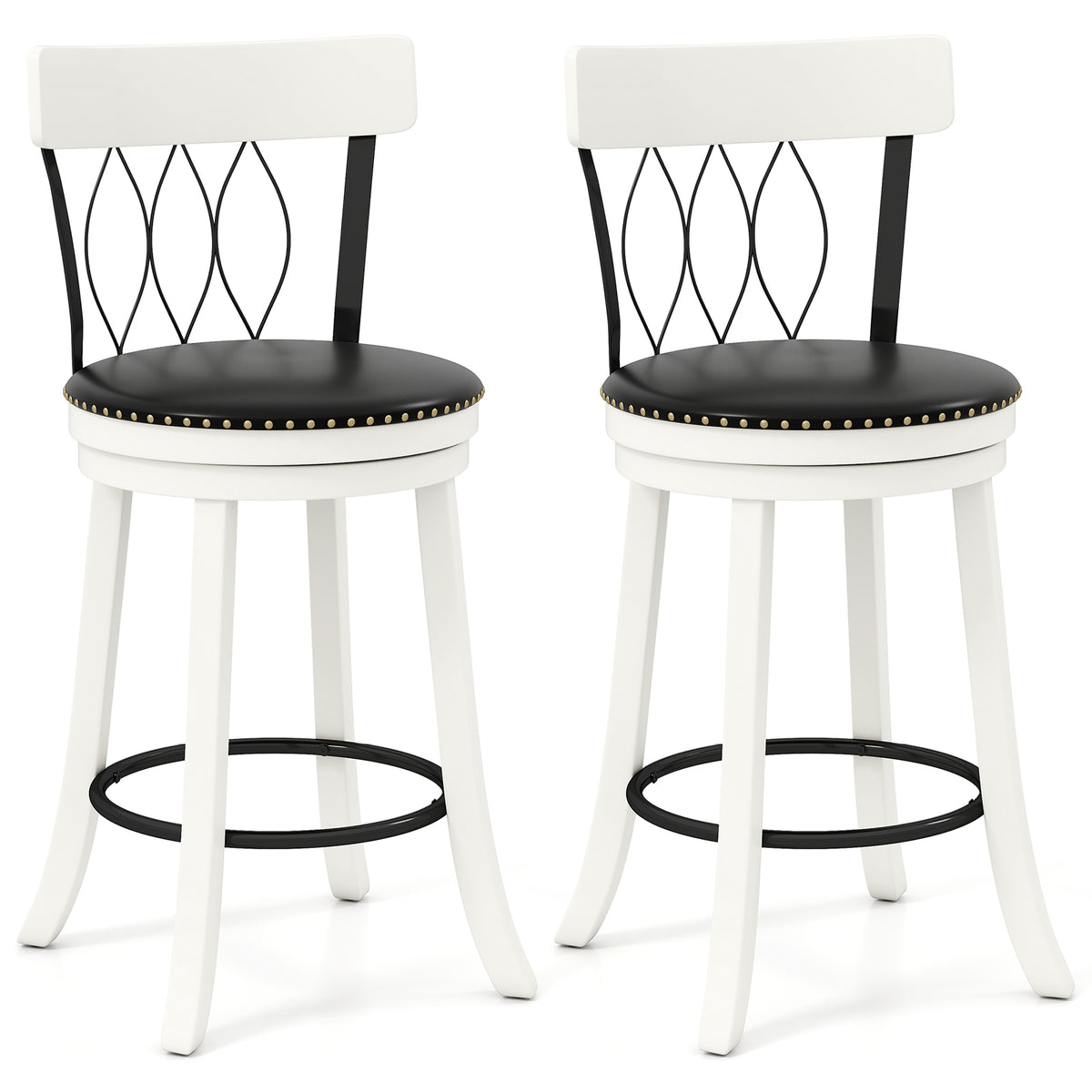 Set of 2 Swivel Bar Stools - 26 inches with Footrest