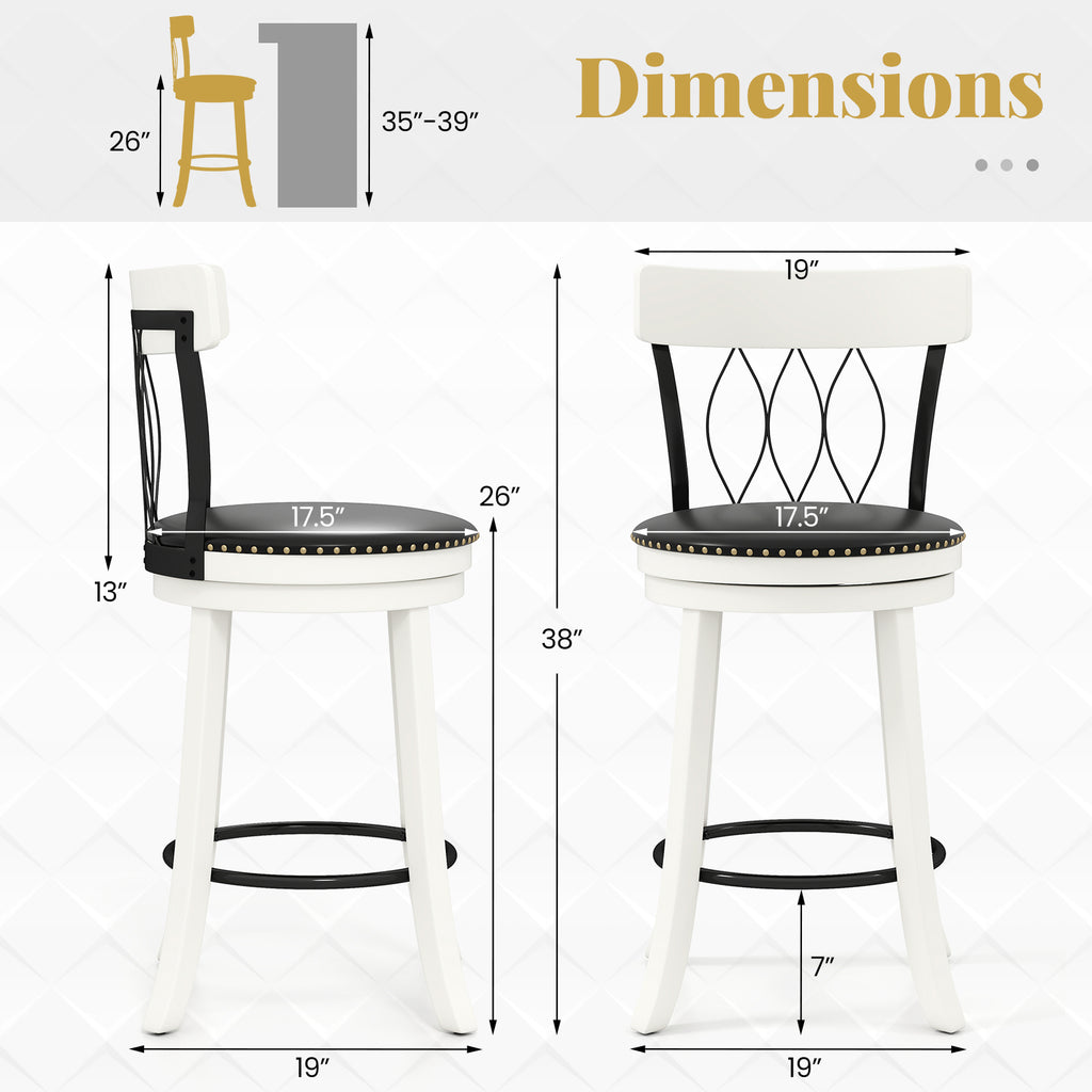 Set of 2 Swivel Bar Stools - 26 inches with Footrest