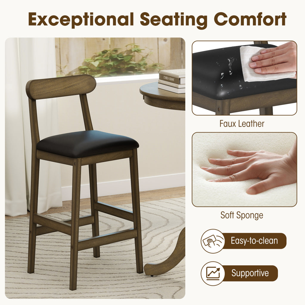 Set of 2 Upholstered Bar Stools with Footrests - Oak