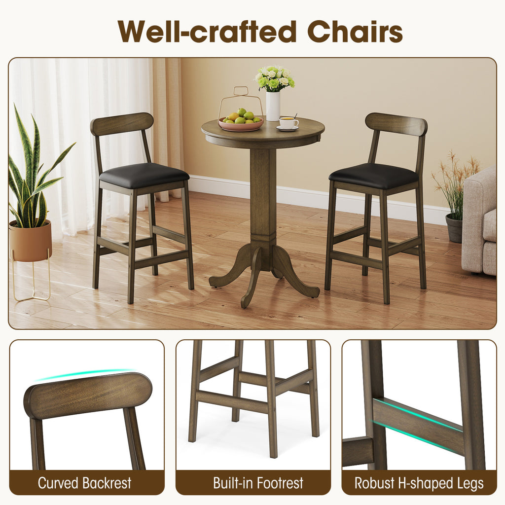 Set of 2 Upholstered Bar Stools with Footrests - Oak