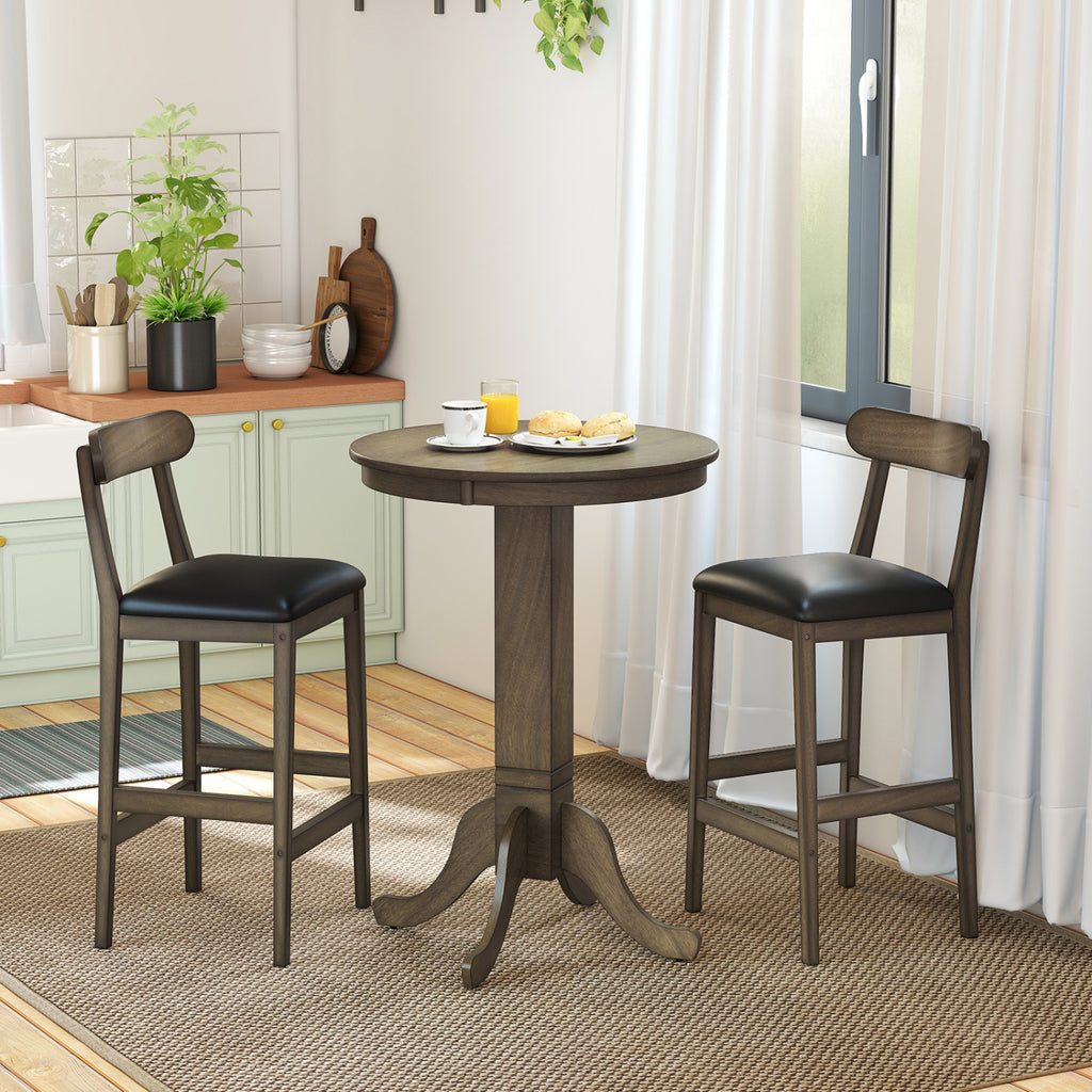 Set of 2 Upholstered Bar Stools with Footrests - Oak