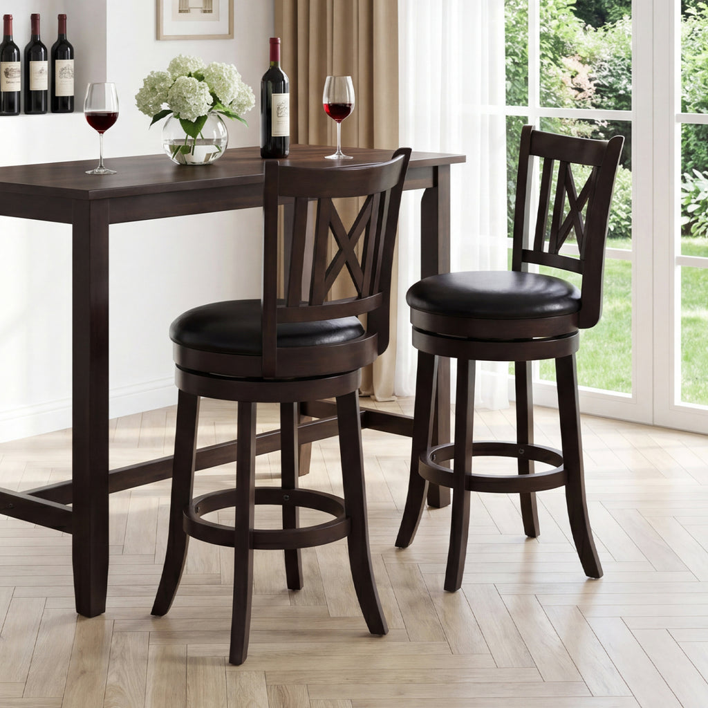 Set of 2 Bar Stools Swivel Chairs 26" with Footrest