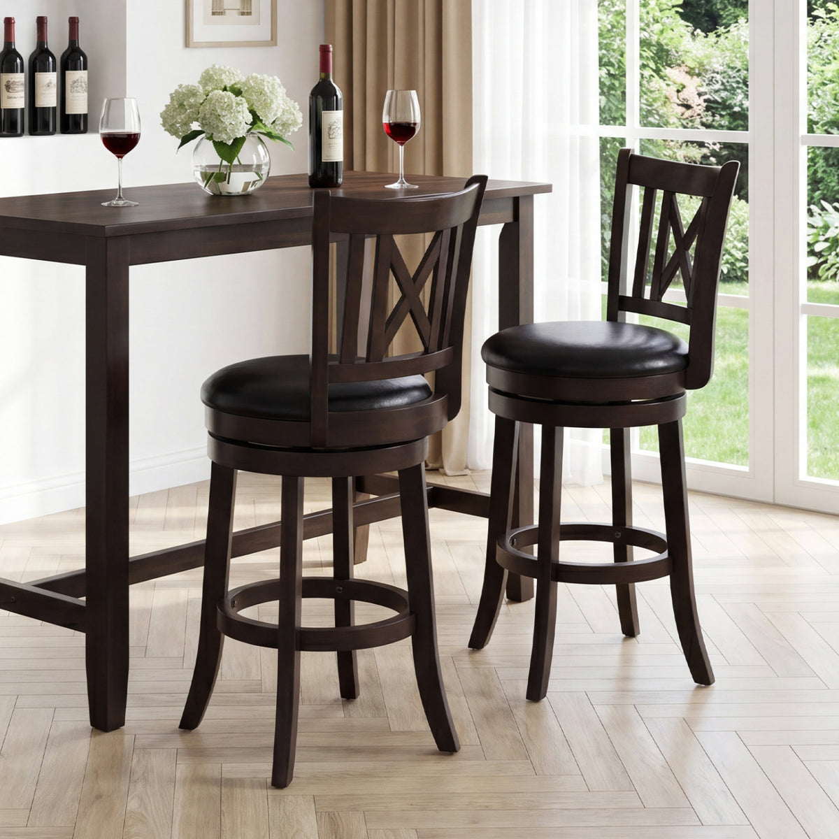 Set of 2 Bar Stools Swivel Chairs 26" with Footrest