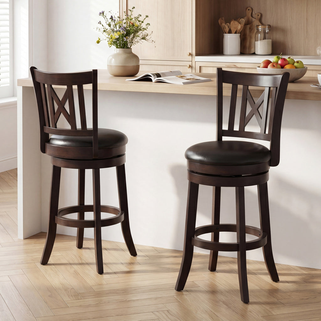 Set of 2 Bar Stools Swivel Chairs 26" with Footrest