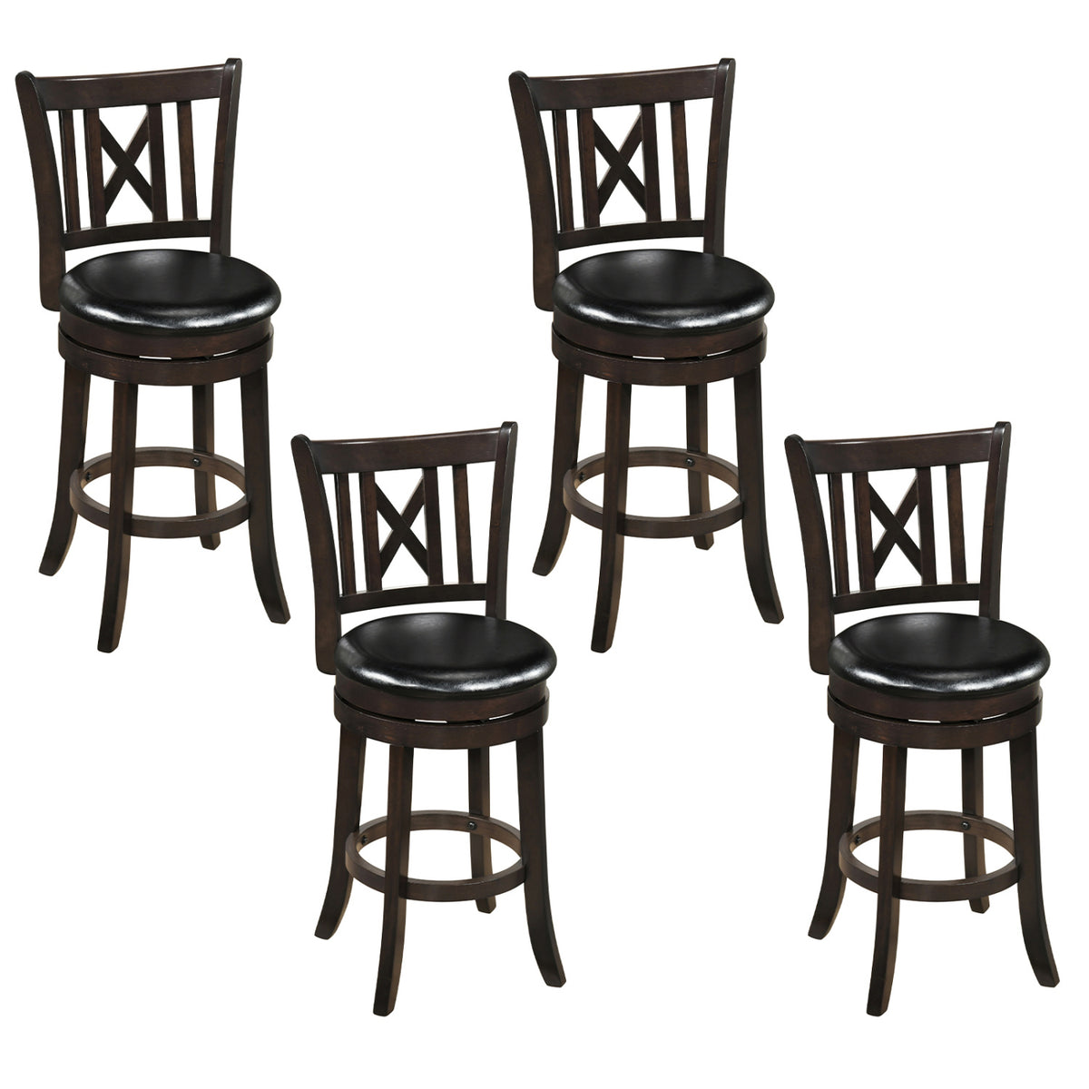 Set of 4 Bar Stools Swivel 26 Inches with Footrest