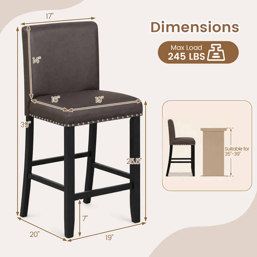 Bar Stools with Back for Kitchen Island, Set of 2 - Brown