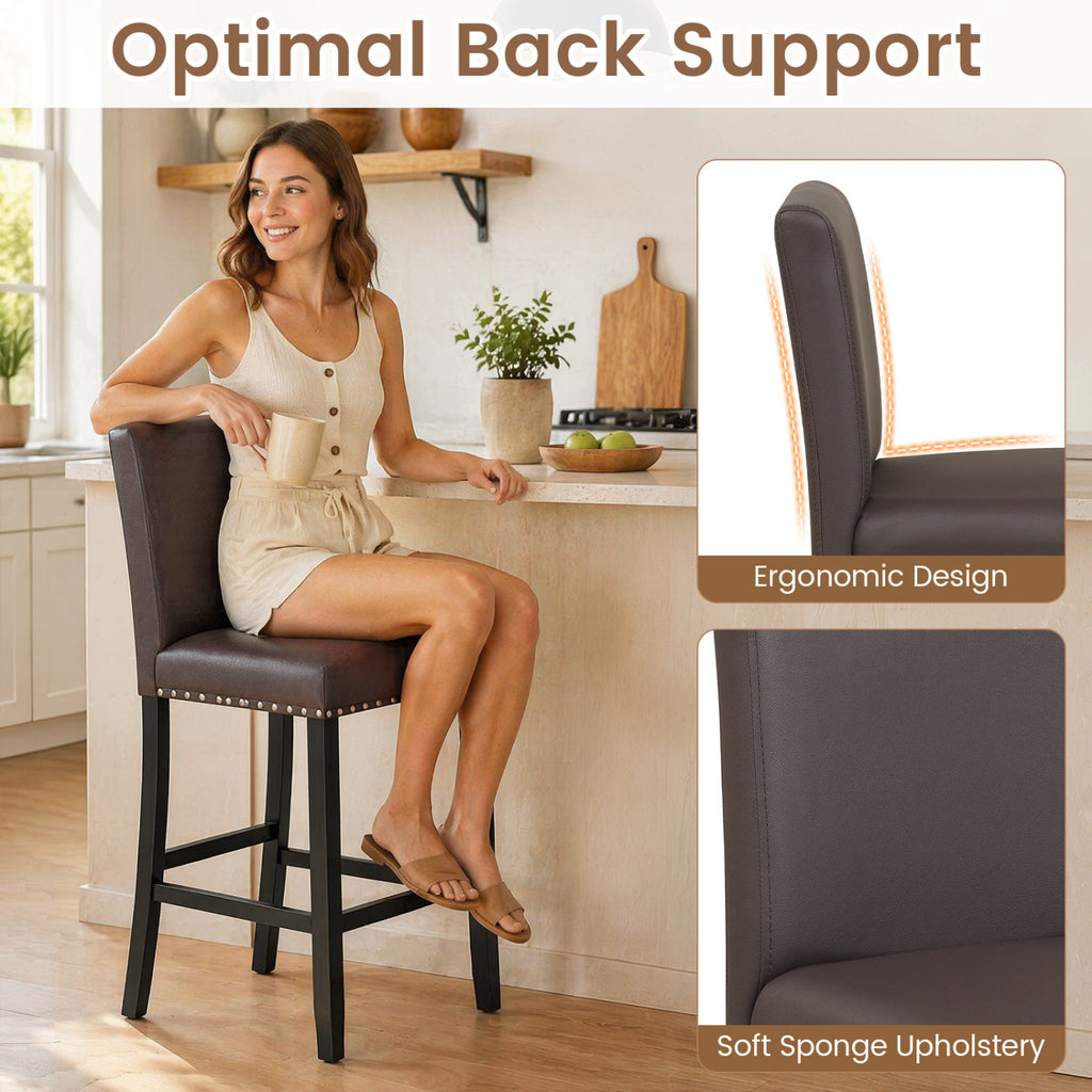 Bar Stools with Back for Kitchen Island, Set of 2 - Brown
