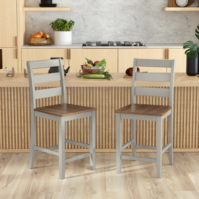 Counter Bar Stools Set of 2 with Backrest & Footrest - Gray