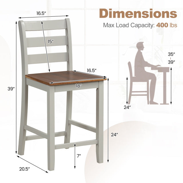 Counter Bar Stools Set of 2 with Backrest - Gray