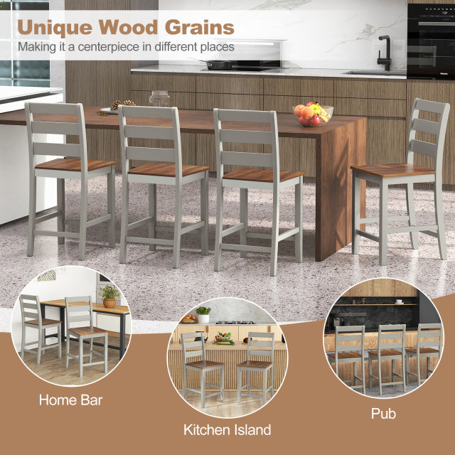 Counter Bar Stools Set of 2 with Backrest & Footrest - Gray